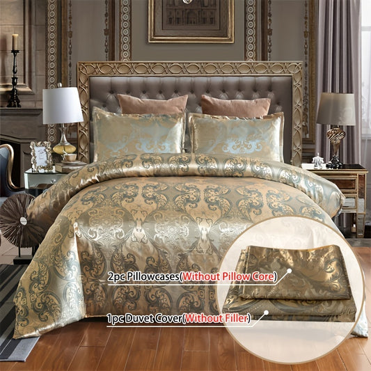 3pcs Luxurious European Satin Jacquard Duvet Cover Set